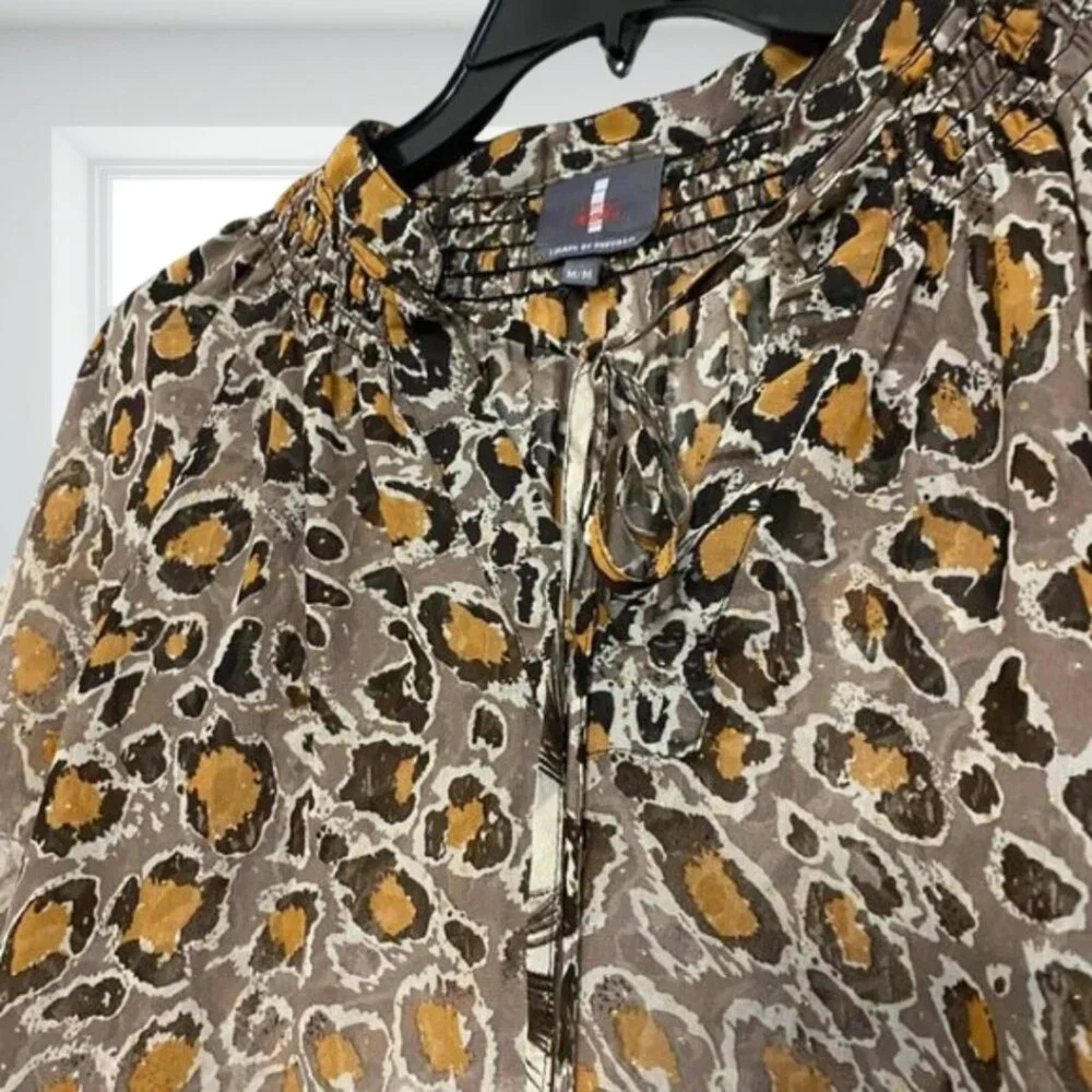 i Jeans by Buffalo Animal Print Sheer Gold Fleck Blouse Top Medium Flowy Boho - Picture 6 of 16